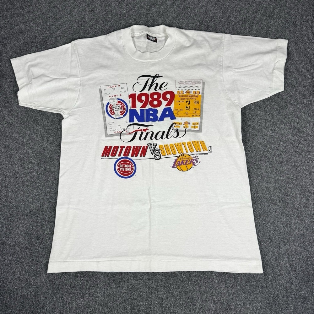 Vintage 1989 NBA Finals Detroit Pistons Los Angeles Lakers T-Shirt L Magic Isiah